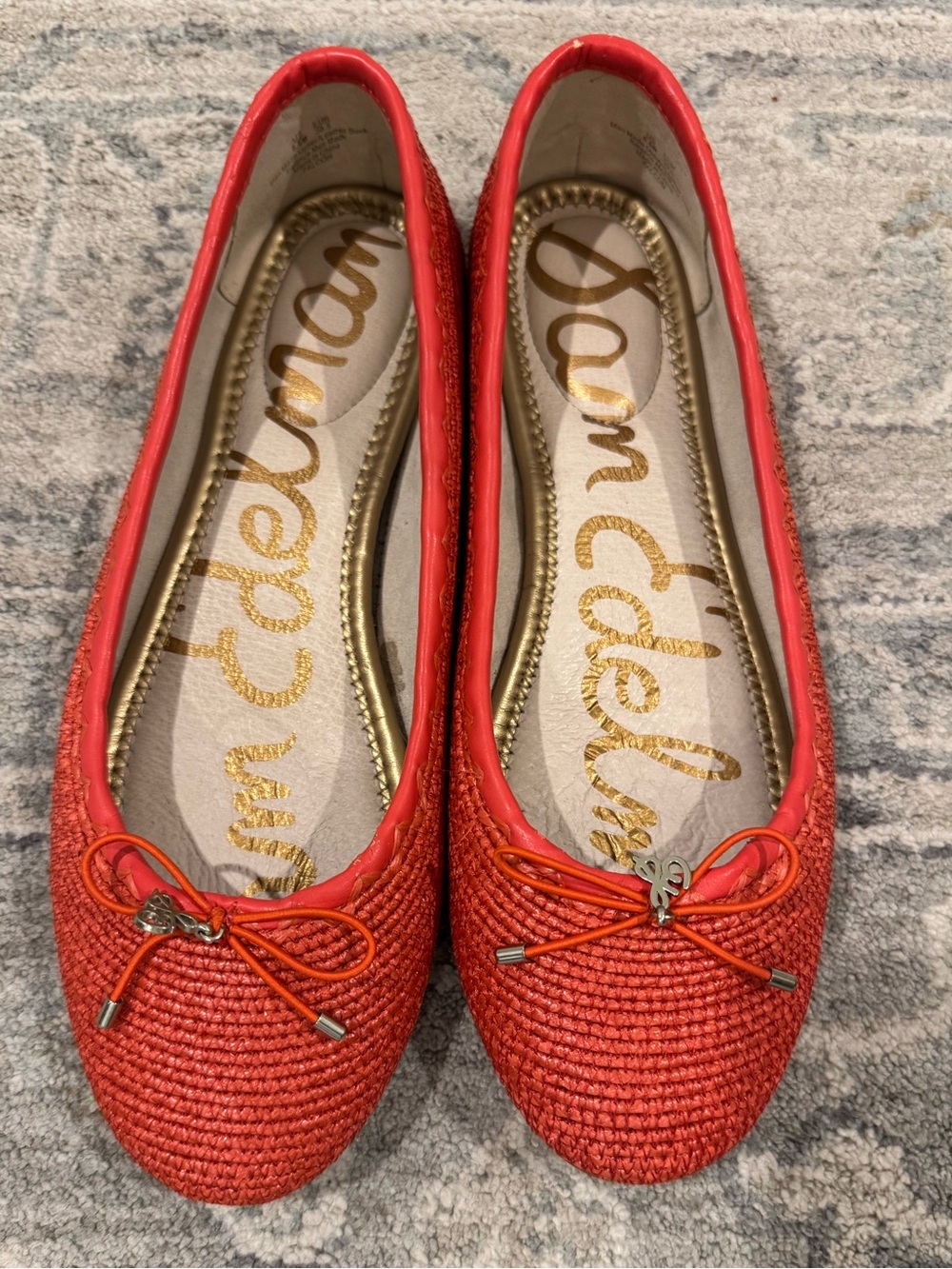 Sam Edelman Coral Red Woven Ballet Flats with Bow